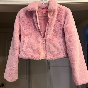 Pink faux fur coat